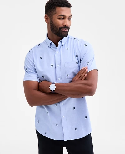 Club Room Men's Regular-Fit Stretch Heritage Crest-Embroidered Button-Down Oxford Shirt, Macy's Exclusive