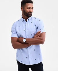 Club Room Men's Regular-Fit Stretch Heritage Crest-Embroidered Button-Down Oxford Shirt, Macy's Exclusive