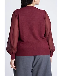 Eloquii Women's Sheer Sleeve V-Neck Sweater