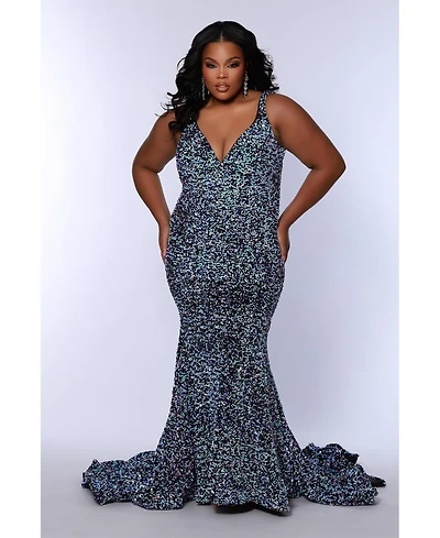 Johnathan Kayne for Sydney's Closet Women's V-Neck Mermaid Velvet Evening Gown