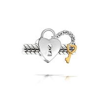 Bling Jewelry Two Tone Heart Lock & Key Charm Bead Gold Plated Sterling Silver Fits European Bracelet