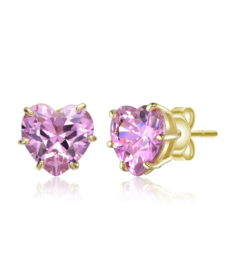 Rachel Glauber Heart-Shaped Colored Cubic Zirconia Stud Earrings