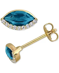 Blue Topaz (1/4 ct. t.w.) & Diamond (1/10 Marquise Stud Earrings 14k Gold (Also Garnet, Amethyst, Peridot)