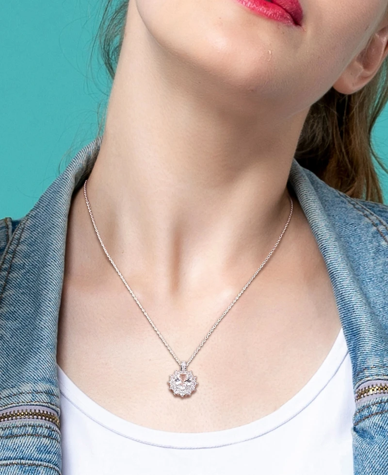 Gemstone & Diamond Accent Halo 18" Pendant Necklace in Sterling Silver