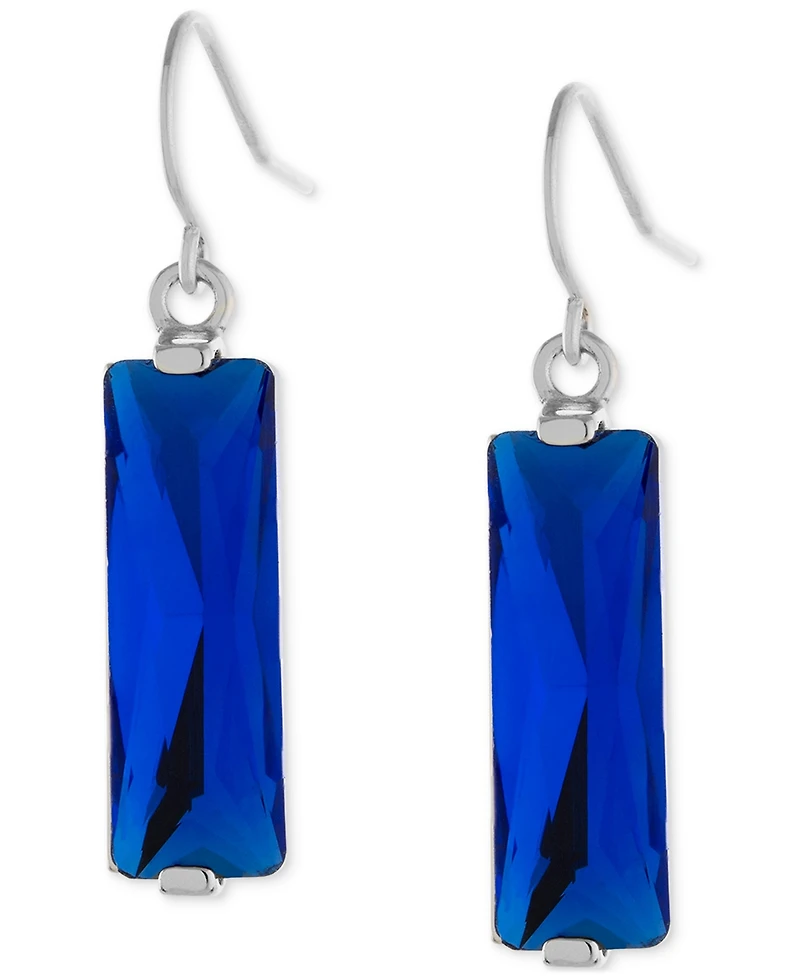 Color Crystal Rectangle Drop Earrings Sterling Silver