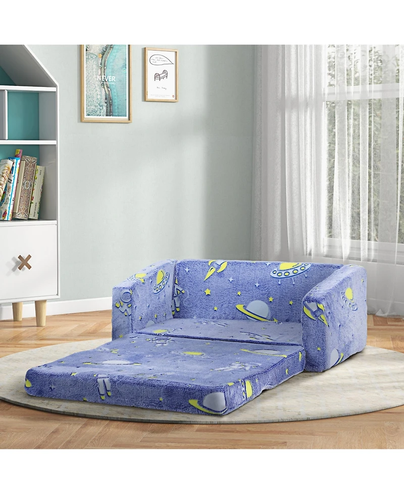 Cesicia 2 in 1 Kids Sofa Chair, Toddler Couch with Glow in The Dark Cosmic Patten, Washable Cover