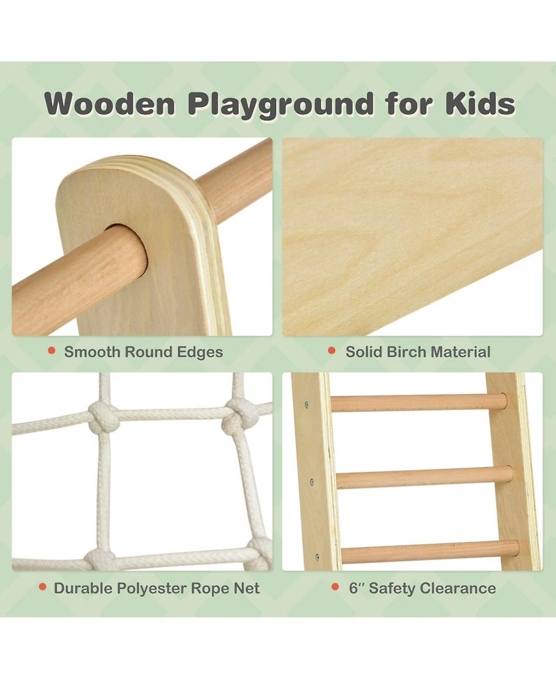 Akiudex 8-in-1 Wooden Climber Play Set with Slide and Swing for Kids