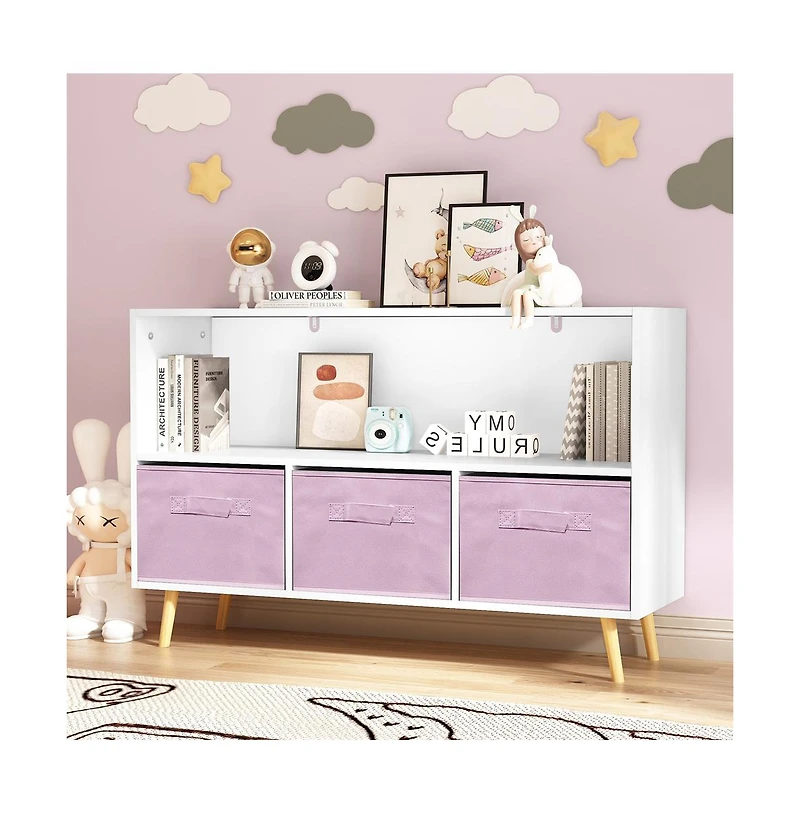 Cesicia Kids bookcase with Collapsible Fabric Drawers, Children's Book Display, Toy Storage Cabinet Organizer