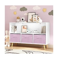 Cesicia Kids bookcase with Collapsible Fabric Drawers, Children's Book Display, Toy Storage Cabinet Organizer