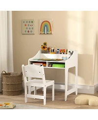 Qaba Kids Desk and Chair Set, Children Study Table with Chair,