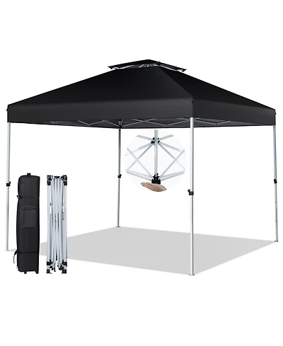 Gymax 2-Tier 10' x 10' Pop-up Canopy Tent Instant Gazebo Adjustable Carry Bag w/ Wheel