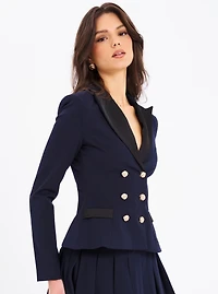 Miss Circle Women Nasia Navy Blue Double Breast Backless Blazer