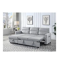 Homlux 81.5"W Light Gray Velvet Reversible Sleeper Sectional Sofa with Storage Chaise and Side Pocket