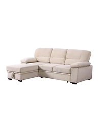 Homlux 97.5"W Beige Velvet Fabric Reversible Sleeper Sectional Sofa Chaise