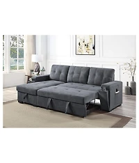 Homlux 95"W Gray Woven Fabric Reversible Sleeper Sectional Sofa with Storage Chaise Cup Holder Charging Ports and Pockets