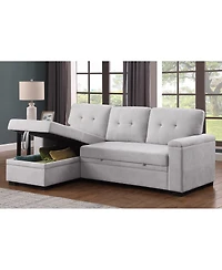 Homlux 84.5"W Light Gray Woven Fabric Reversible Sleeper Sectional Sofa with Storage Chaise