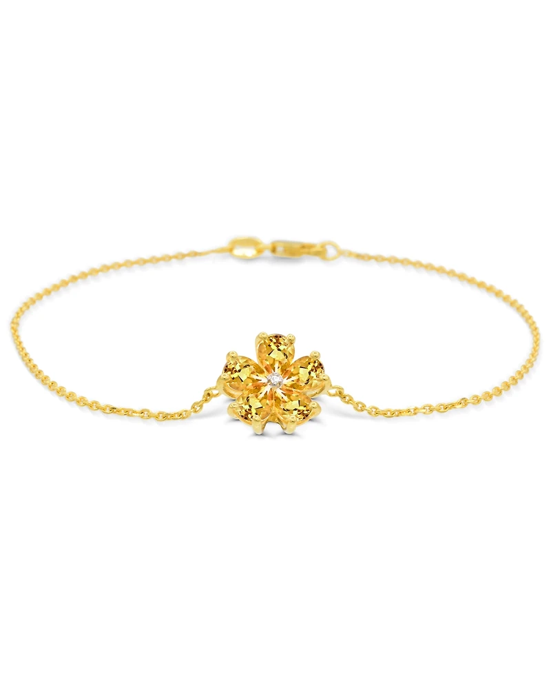 Multi Gemstone with Diamond Accent Flower Statement Bracelet 14K Gold-Plated Sterling Silver