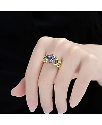 Rachel Glauber 14K Gold Plated with Purple Cubic Zirconia Cocktail Ring