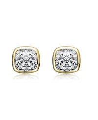 Genevive Sterling Silver 14K Gold Plated with Bezel Set Clear Cubic Zirconia Stud Earrings