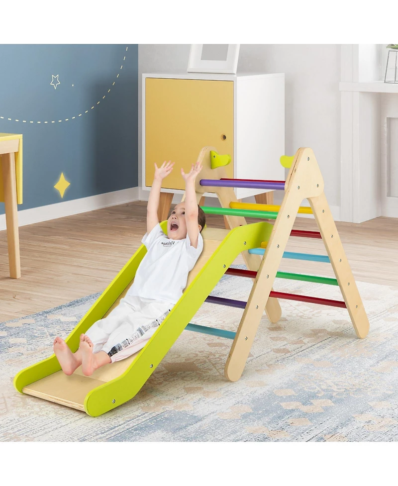 Akiudex 2-in-1 Wooden Triangle Climber Set with Gradient Adjustable Slide