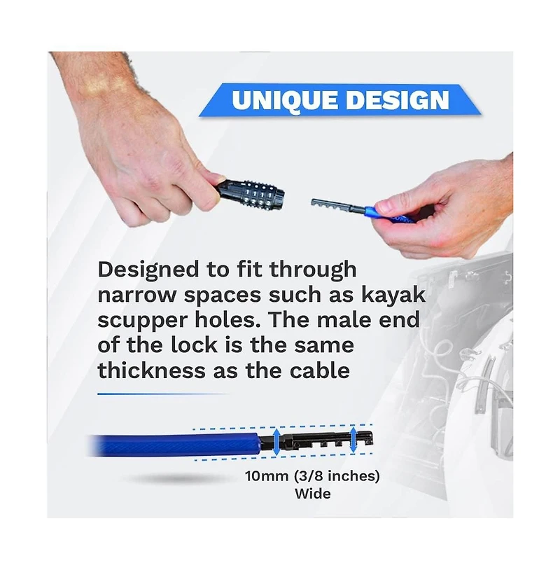Weatherproof Straight Security Cable Lock with Resettable Combination, Anti-Theft Protection for Kayak, Bike, Paddleboard 5ft