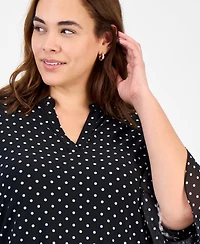 Kasper Plus Dot-Print Flutter-Sleeve Blouse