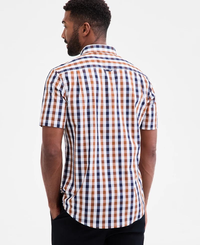Club Room Men's Regular-Fit Stretch Gingham Check Button-Down Poplin Shirt, Macy's Exclusive
