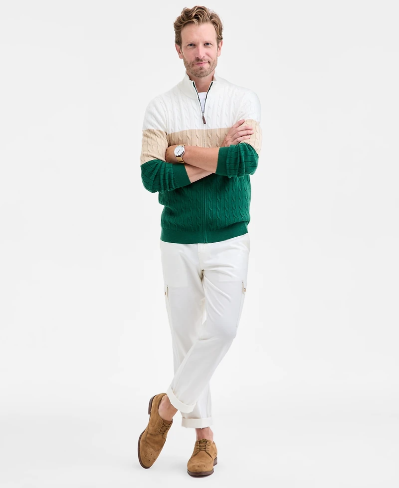 Club Room Men's Colorblocked Cable-Knit Full-Zip Sweater, Macy's Exclusive
