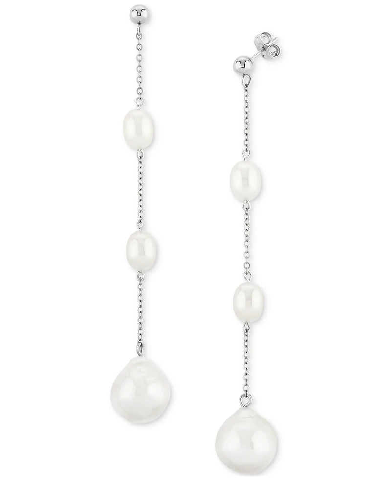 Cultured Freshwater Baroque Pearl (12mm and 8 x 6mm) Linear Drop Earrings 14k Gold