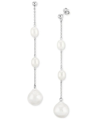 Cultured Freshwater Baroque Pearl (12mm and 8 x 6mm) Linear Drop Earrings 14k Gold