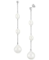 Cultured Freshwater Baroque Pearl (12mm and 8 x 6mm) Linear Drop Earrings 14k Gold