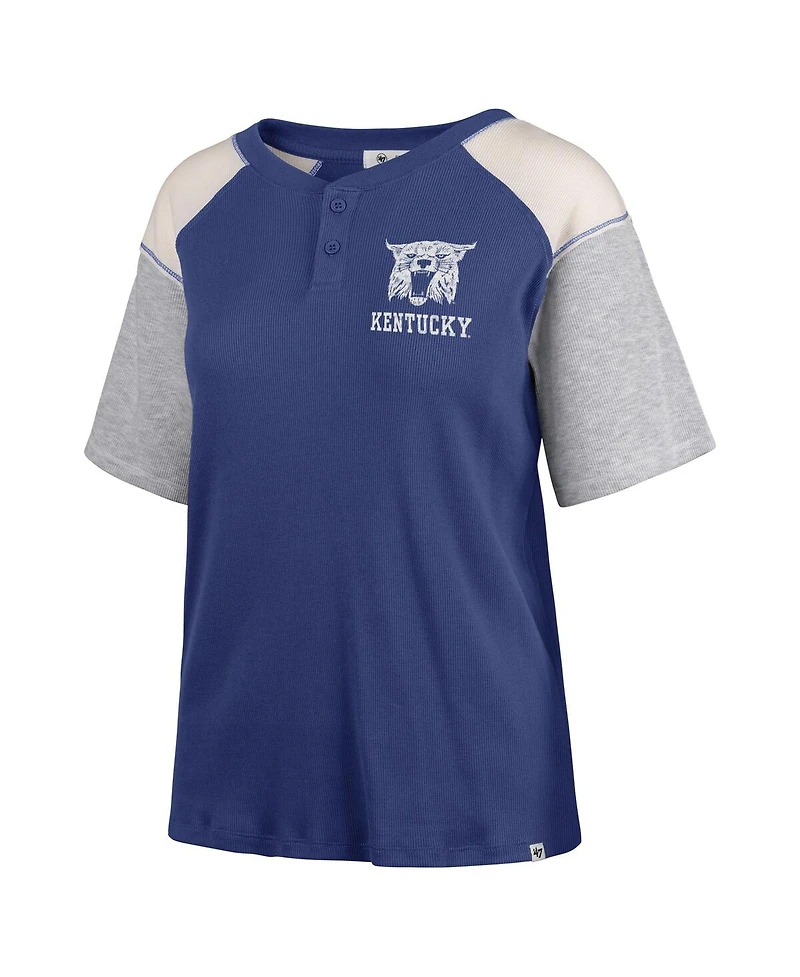 '47 Brand Women's Royal Kentucky Wildcats Underline Harvey Color Block Raglan Henley T-Shirt