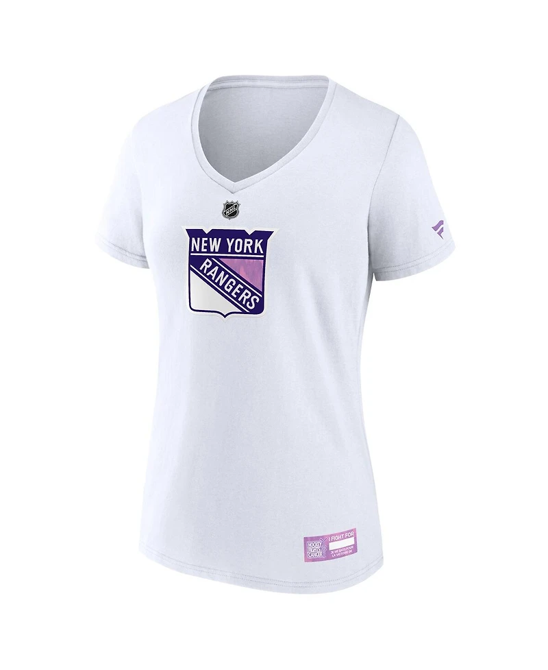 Fanatics Women's White New York Rangers 2024 Hockey Fights Cancer V-Neck T-Shirt