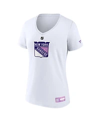 Fanatics Women's White New York Rangers 2024 Hockey Fights Cancer V-Neck T-Shirt