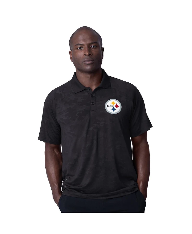Msx by Michael Strahan Men's Black Pittsburgh Steelers Baseline Raglan Polo Shirt