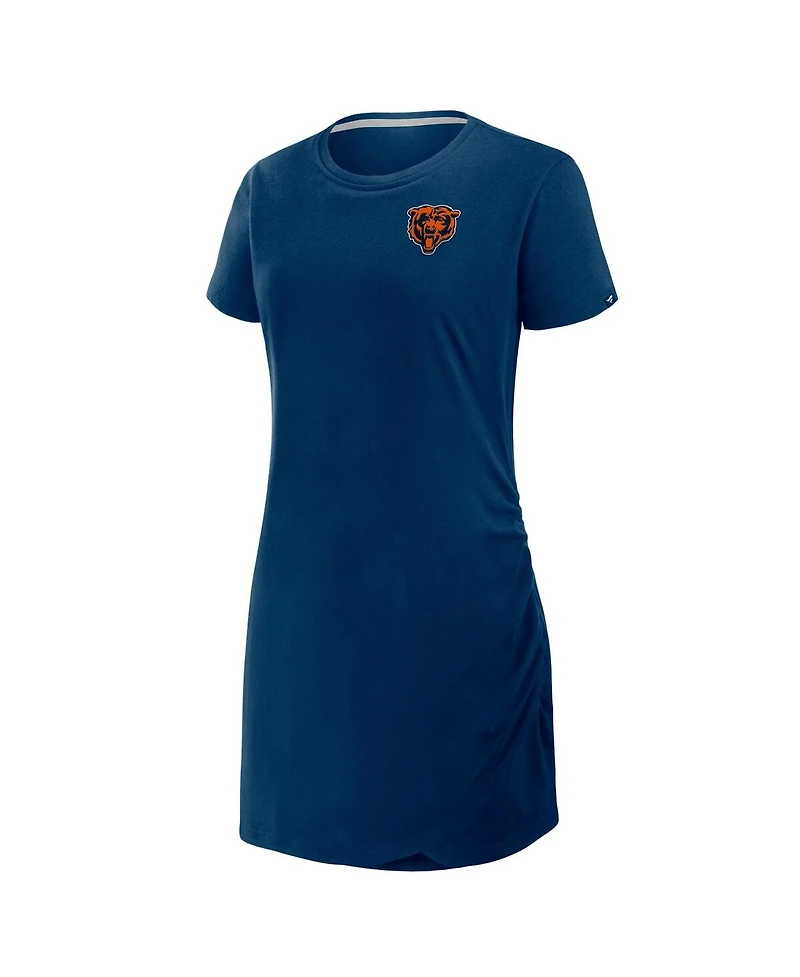 Fanatics Women's Navy Chicago Bears Ruched Drape T-Shirt Dress