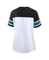 Fanatics Women's White/Black Jacksonville Jaguars Athena Rhinestone Lace-Up V-Neck T-Shirt