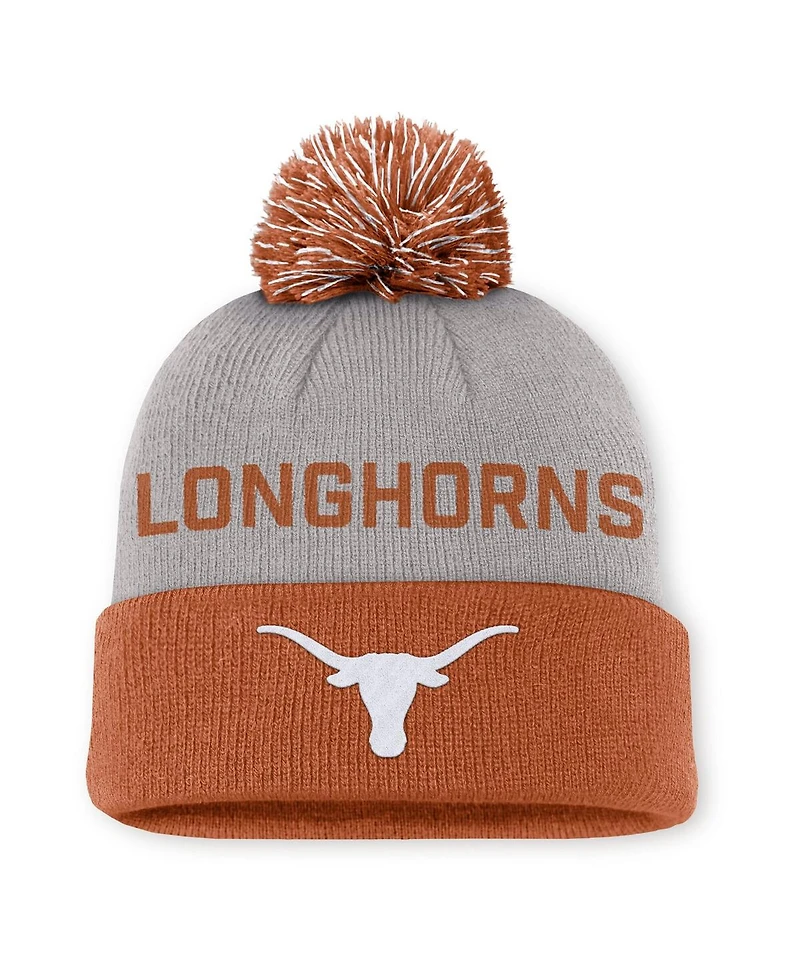 Nike Men's Gray/Burnt Orange Texas Longhorns Primetime Peak Cuffed Knit Pom with Hat