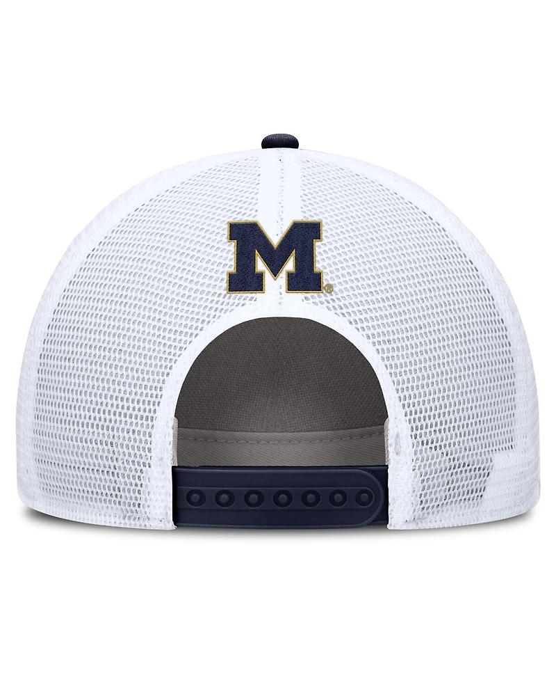 Jordan Men's Navy/White Michigan Wolverines 2025 On-Field Rise Patch Trucker Adjustable Hat