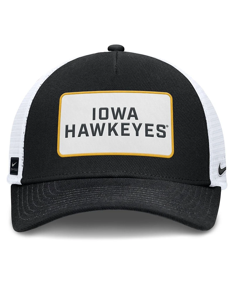 Nike Men's Black/White Iowa Hawkeyes 2025 On-Field Rise Patch Trucker Adjustable Hat
