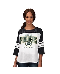 G-iii 4Her by Carl Banks Women's Black Green Bay Packers First Team 3/4-Sleeve Mesh T-Shirt