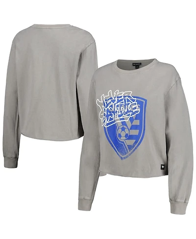 The Wild Collective Women's Gray San Jose Earthquakes Cropped Long Sleeve T-Shirt