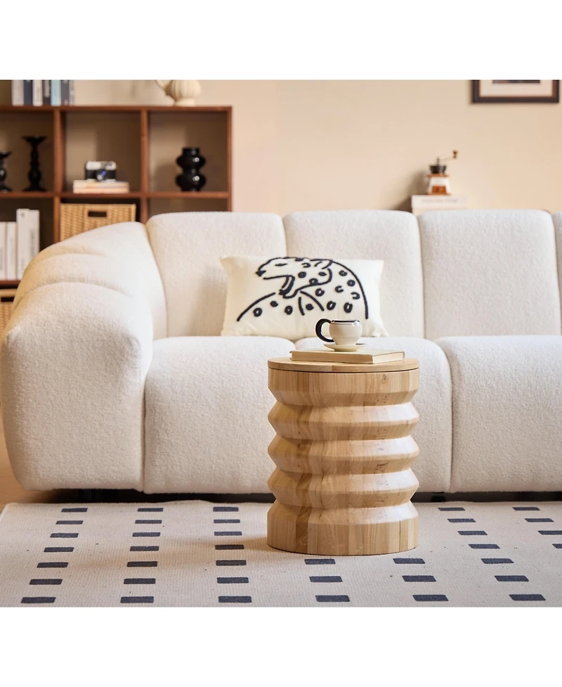Nordlys - Brown Solid Wood Pouf with Storage Modern Design Style Living Room