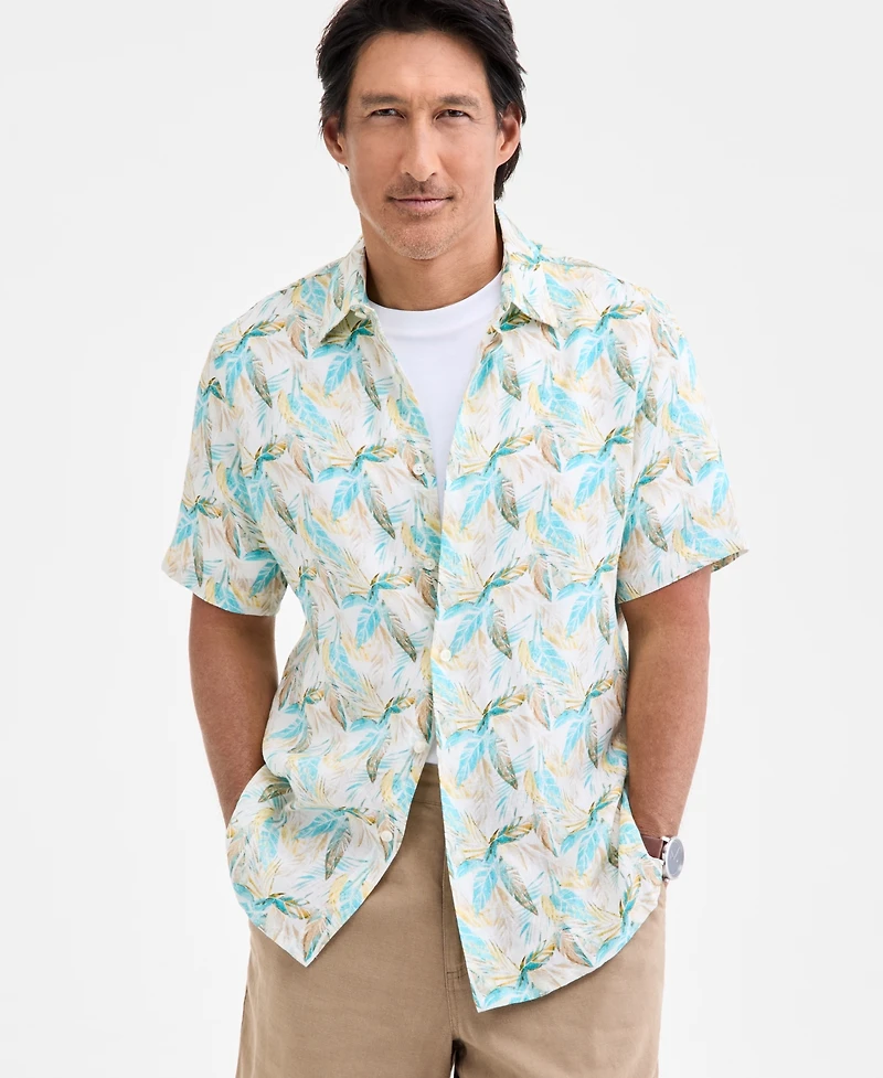 Club Room Men's Regular-Fit Tropical-Print Button-Down Linen Shirt, Macy's Exclusive