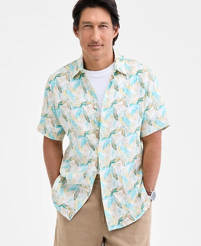 Club Room Men's Regular-Fit Tropical-Print Button-Down Linen Shirt, Macy's Exclusive