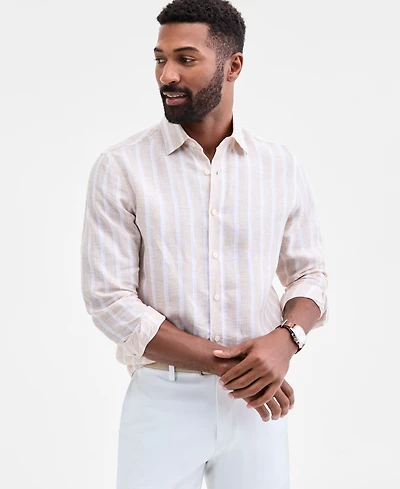 Club Room Men's Facil Stripe Linen Long-Sleeve Shirt, Macy's Exclusive