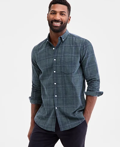 Club Room Men's Glen Plaid Cotton Corduroy Shirt, Macy's Exclusive