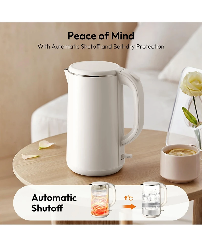 1.8-l 1100W Fast Heat Electric Kettle Tea Kettle with Auto Shut-Off, Boil-Dry Proof, Double Wall Stainless Steel