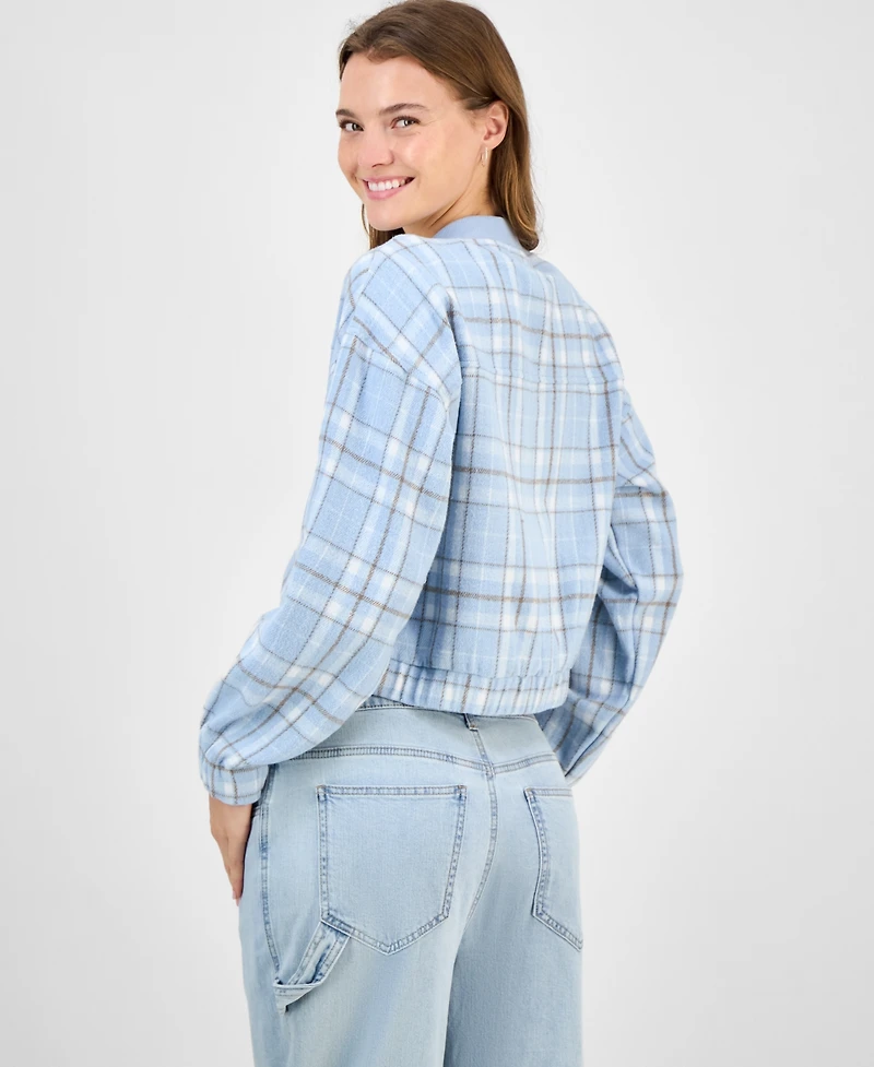 Madden Girl Juniors' Plaid-Print Bomber Jacket
