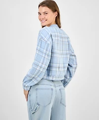 Madden Girl Juniors' Plaid-Print Bomber Jacket